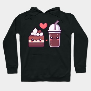 Chocolate Cake and Dark Chocolate Milkshake with a Heart | Kawaii Food Couple Art Hoodie